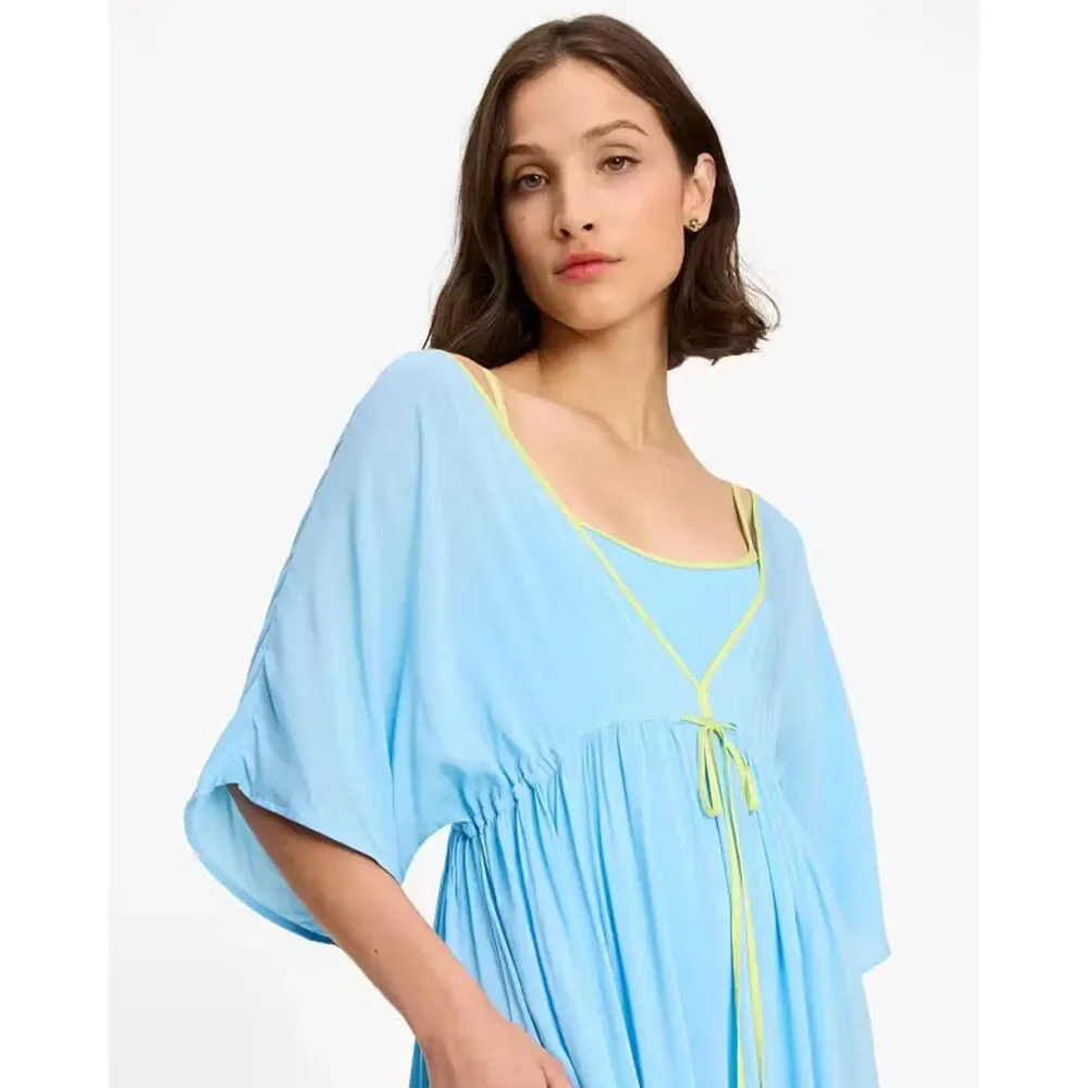 Kate Spade New York Midi Cover Up Tiered Dress Color Block Blue Green XL